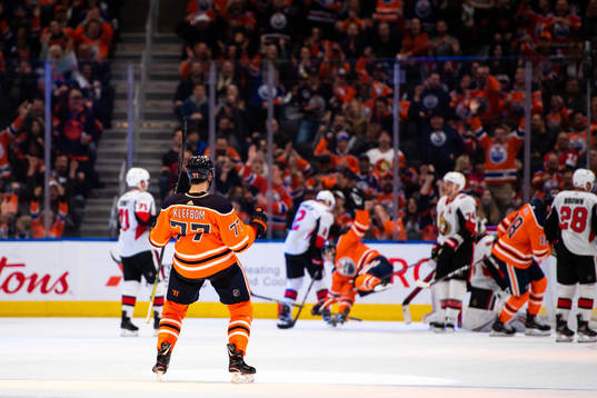 Oscar Klefbom of the Edmonton Oilers celebrates