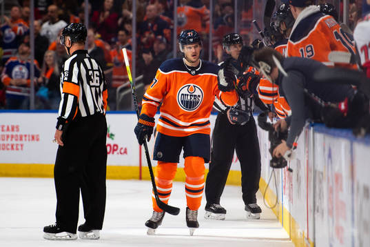 Oscar Klefbom of the Edmonton Oilers celebrates