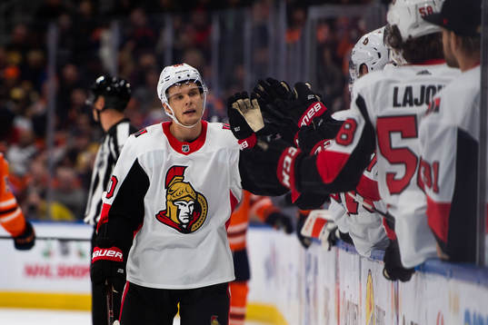 Vladislav Namestnikov of the Ottawa Senators  celebrates
