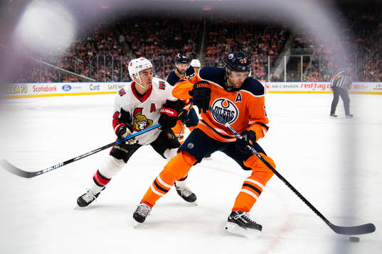 Jean-Gabriel Pageau of the Ottawa Senators  and Leon