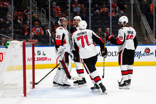 goaltender Craig Anderson and Ron Hainsey of the Ottawa