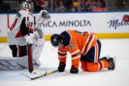 Connor McDavid of the Edmonton Oilers looks dejected