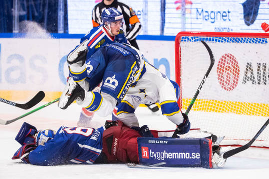 Oskarshamns målvakt Tex Williamsson och Leksands Sebastian