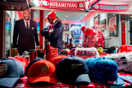 A face mask of Fredrik Ljungberg, interim manager of Arsenal