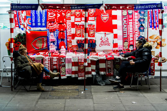 Arsenal scarfs being sold outside the stadium