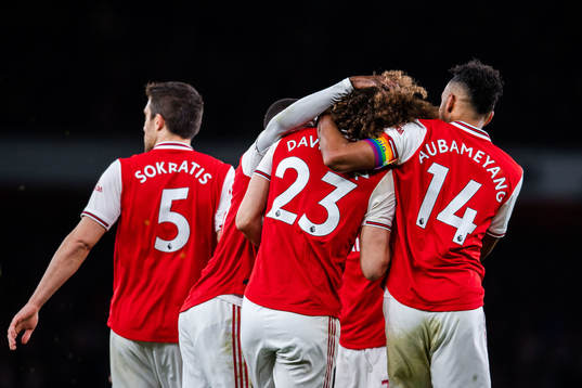 David Luiz and Pierre-Emerick Aubameyang of Arsenal
