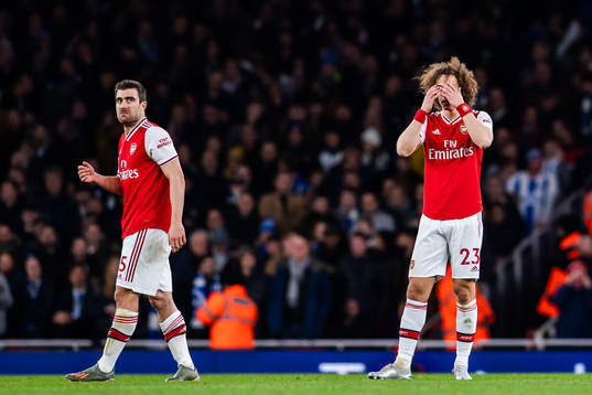David Luiz of Arsenal looks dejected