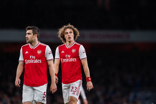 Sokratis and David Luiz of Arsenal