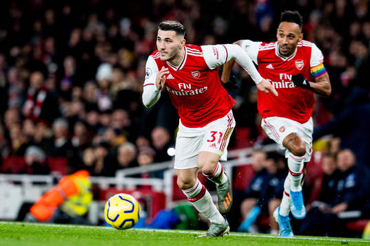 Sead Kolasinac and Pierre-Emerick Aubameyang of Arsenal