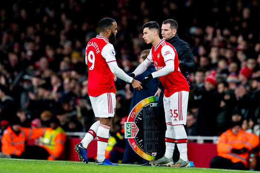 Alexandre Lacazette of Arsenal is being substituted with
