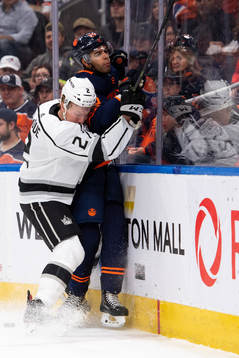 Paul LaDue of the Los Angeles Kings and Darnell Nurse of