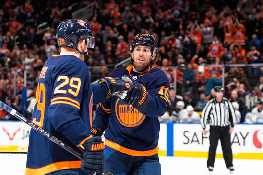 Leon Draisaitl and James Neal of the Edmonton Oilers