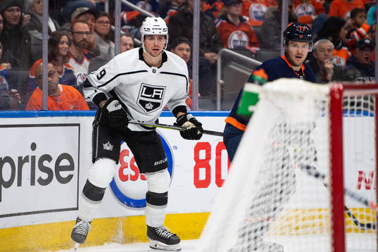 Adrian Kempe of the Los Angeles Kings and Oscar Klefbom of
