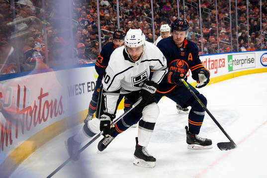 Michael Amadio of the Los Angeles Kings and Oscar Klefbom