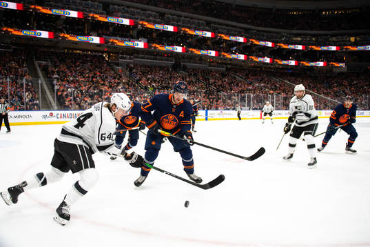 Matt Luff of the Los Angeles Kings and Oscar Klefbom of the