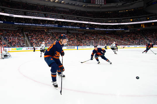 Alex Chiasson and Gaetan Haas of the Edmonton Oilers