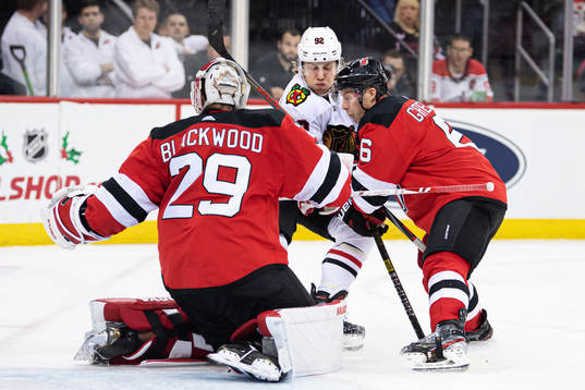 New Jersey Devils goaltender Mackenzie Blackwood and Andy