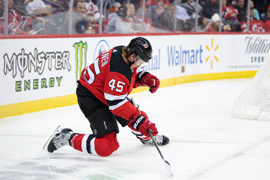 New Jersey Devils Sami Vatanen reacts