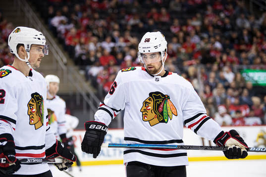 Chicago Blackhawks Ryan Carpenter and Erik Gustafsson