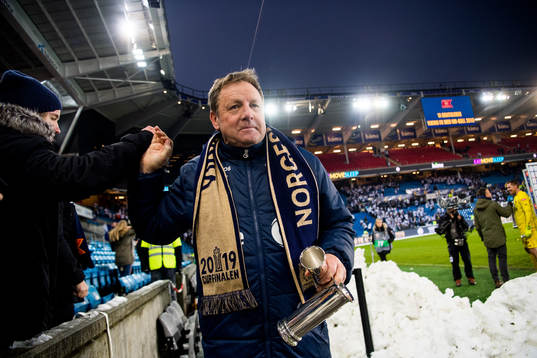 Bjarne Berntsen, head coach of Viking, celebrates with the