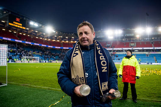 Bjarne Berntsen, head coach of Viking, celebrates with the