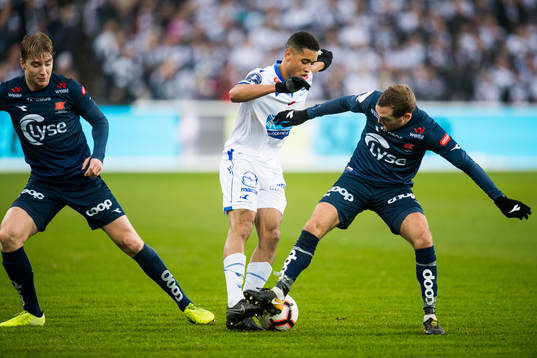 Bruno Leite of Haugesund and Kristoffer Løkberg of Viking