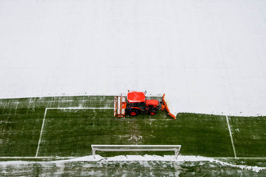 General view of Ullevaal stadion as the snow is being