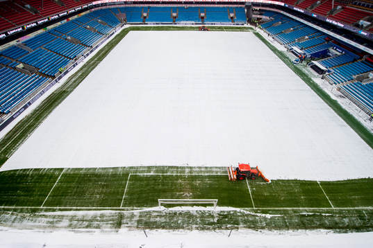 General view of Ullevaal stadion as the snow is being