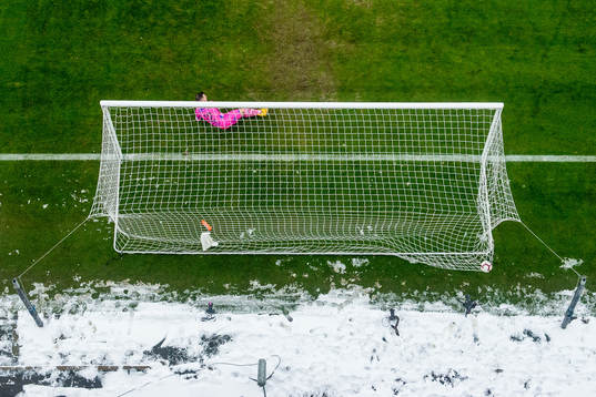 Goalkeeper Helge Sandvik of Haugesund lets in the 0-1 goal