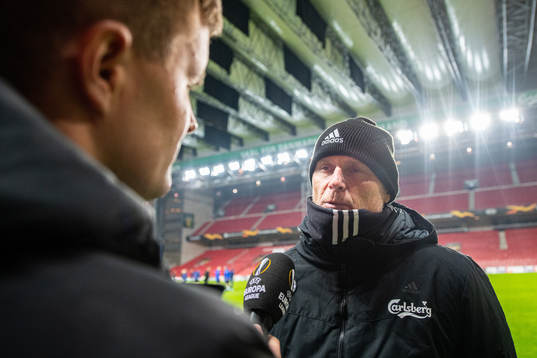 Head coach Ståle Solbakken of FC Köpenhamn talk with media