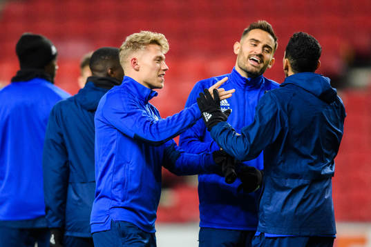 Viktor Fischer and Sotirios Papagiannopoulos of FC