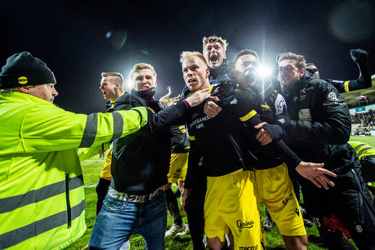 Martin Ramsland of Start celebrates with Mathias Idsøe
