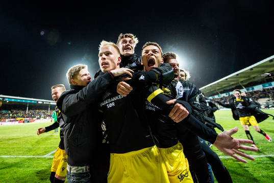 Martin Ramsland of Start celebrates with Mathias Idsøe
