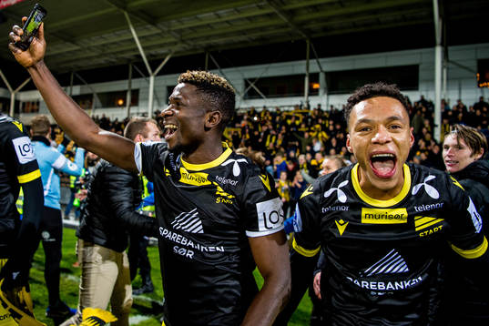 Afeez Aremu and Kevin Kabran of Start celebrate