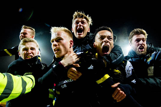Martin Ramsland of Start celebrates with Mathias Idsøe