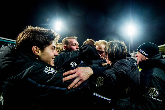 Martin Ramsland of Start celebrates with Eman Markovic and