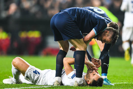 Sotirios Papagiannopoulos of FC Köpenhamn in pain