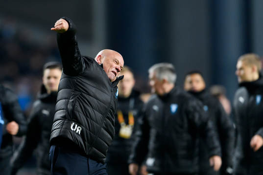 Uwe Rösler, head coach of Malmö FF celebrates
