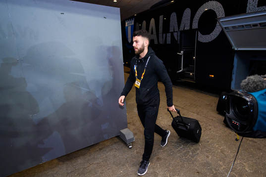 Erdal Rakip of Malmö FF arrives prior to the Europa League