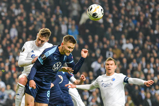 Guillermo Varela of FC Köpenhamn and Arnor Traustason of