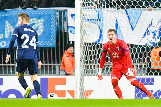 Goalkeeper Johan Dahlin of Malmö FF reacts