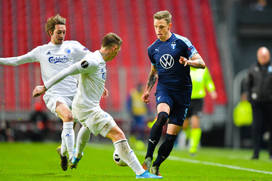 Rasmus Falk of FC Köpenhamn and Sören Rieks of Malmö FF