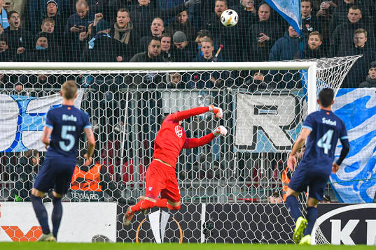 Goalkeeper Johan Dahlin of Malmö FF with a save