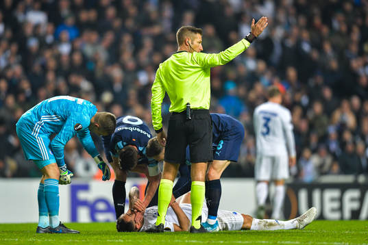Sotirios Papagiannopoulos of FC Köpenhamn in pain