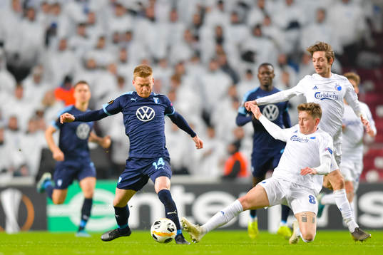 Anders Christiansen of Malmö FF and Nicolaj Thomsen of FC