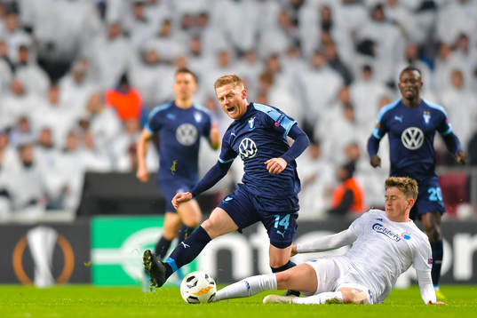 Anders Christiansen of Malmö FF and Nicolaj Thomsen of FC