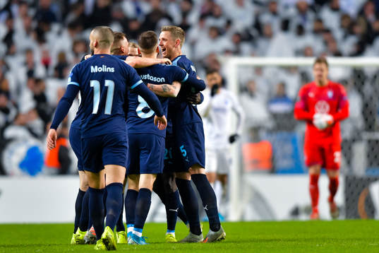 Sören Rieks of Malmö FF celebrates with team-mates