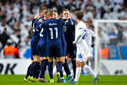 Guillermo Molins and Sören Rieks of Malmö FF celebrate