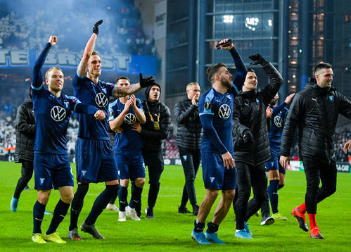 Oscar Lewicki , Sören Rieks and Erdal Rakip of Malmö FF
