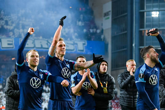 Oscar Lewicki and Sören Rieks of Malmö FF celebrate